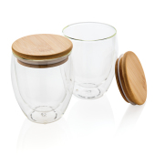 Dubbelwandig borosilicaatglas met bamboe deksel 350ml Dubbelwandig borosilicaatglas met bamboe deksel 350ml