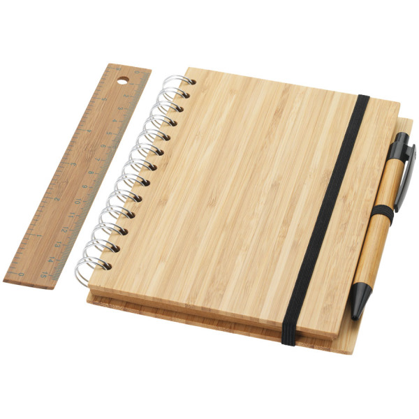 Franklin B6 bamboe notitieboekset met pen en liniaal Franklin B6 bamboe notitieboekset met pen en liniaal