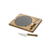 Leisteen serveerplateau met houten plank en mes Leisteen serveerplateau met houten plank en mes