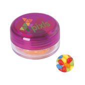 Kunststof rond potje met gekleurd deksel en ca. 12 gr. jelly beans DIGITAAL tot full colour Kunststof rond potje met gekleurd deksel en ca. 12 gr. jelly beans DIGITAAL tot full colour