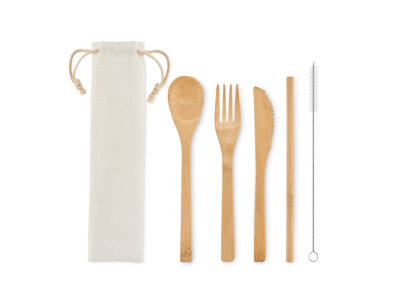 SETSTRAW - Bamboe bestekset met rietje SETSTRAW - Bamboe bestekset met rietje